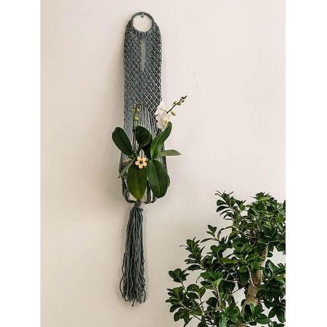 Supporto singolo per fiori in macramè blu (1/4)