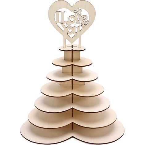 Présentoir à cupcakes en bois, en forme de cœur, d'une excellente qualité de fabrication et respectueux de l'environnement. (1/4)