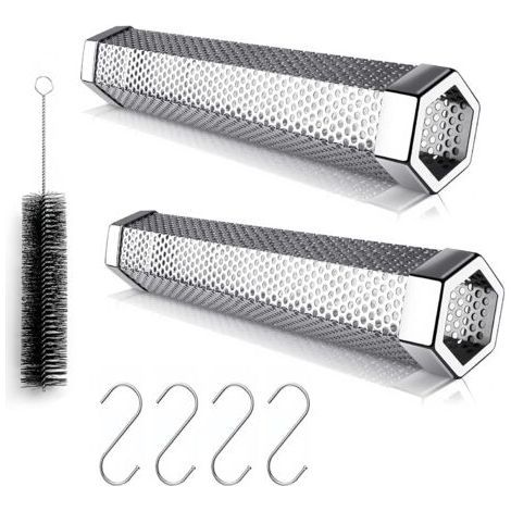 2-part stainless steel pellet smoker tube with brush, ideal for grilling meat, fish and steaks. (1/5)