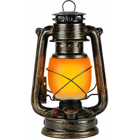Lanterne LED Rechargeable USB-C, 3 Modes Effet Flamme Jardin  Métal Bronze, 3 Modes Lumière Chaude/Flamme, Batterie 1800 mAh, Crochet, Terrasse, Balcon, Jardin, Tente et Décoration (1/5)