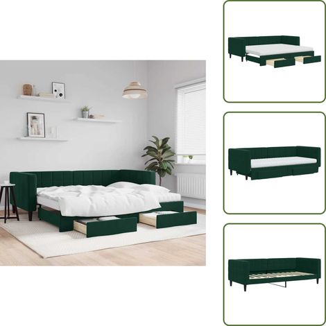vidaXL Tagesbett Ausziehbar mit Schubladen Dunkelgrün 90x200 cm Samt (1/5)
