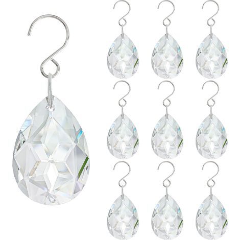 Lot de 10 pièces de lustre en cristal transparent de 38 mm - Prismes en cristal avec crochets - Cristaux suspendus pour fenêtres de lampe - Décoration d'arbre de Noël - Attrape-soleil (1/5)