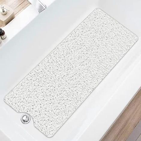 Tappetino doccia lavabile e antiscivolo 100 x 40 cm, antimuffa, ad asciugatura rapida, con massaggio in luffa, morbido e confortevole, con drenaggio, in PVC, ideale per ambienti umidi (1/4)