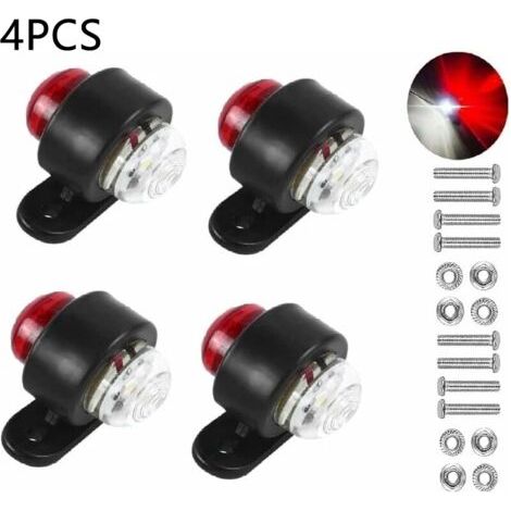 Lot de 4 feux de position latéraux à LED 12-24 V – Feux d'avertissement doubles rouge et blanc – Installation facile pour camions et remorques