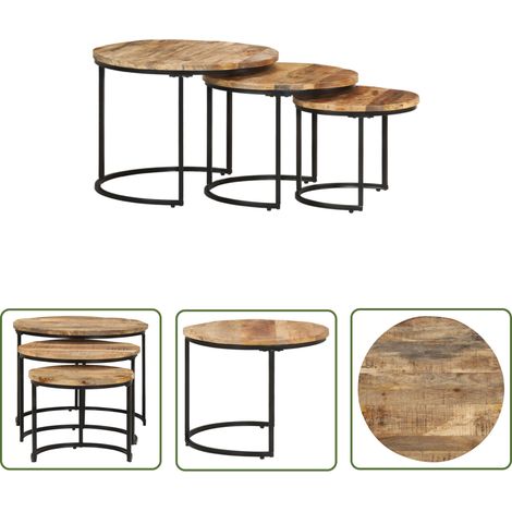 The Living Store Tables gigognes 3 pcs Bois de manguier brut - Table Basse - Meubles De Salon - Tables Gigognes - Mobilier Design - Bois Massif (1/5)