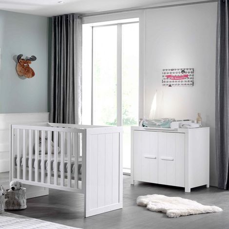 Pack - Lit Bébé, Commode & Plan à Langer "Erik" 60x120cm Blanc
