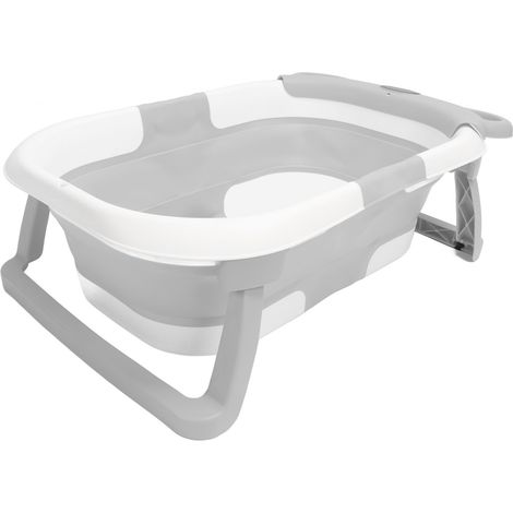 Baignoire bébé pliable avec tapis de suspension antidérapant, capteur de température et trou de vidange, grise (1/5)