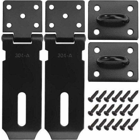 Cadenas Fermoir Loquet de Porte Acier Inoxydable Moraillon de , XU,Verrouillage 4 Pouces Verrou de Porte avec Vis Finition Noir Mat 2 Pièces - KZQ