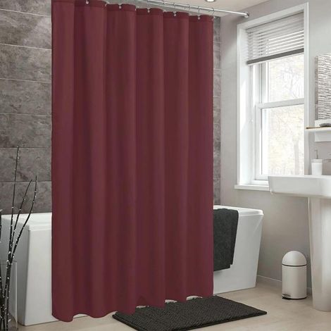 Rideau Douche Anti Moisissure en PEVA 280x200cm/110x79in(WxH) Vin Rouge Rideau de Douche Tissu Polyester Imperméable Lavable en Machine pour Baigoire Angle Salle de Bain avec 12 Crochets (1/5)