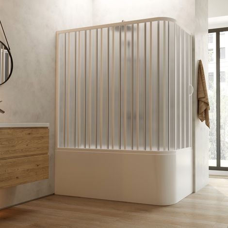 Mampara de bañera angular plegable de pvc reducible reversible h 150 cm mod. Ortensia con apertura Lateral 70x140 cm