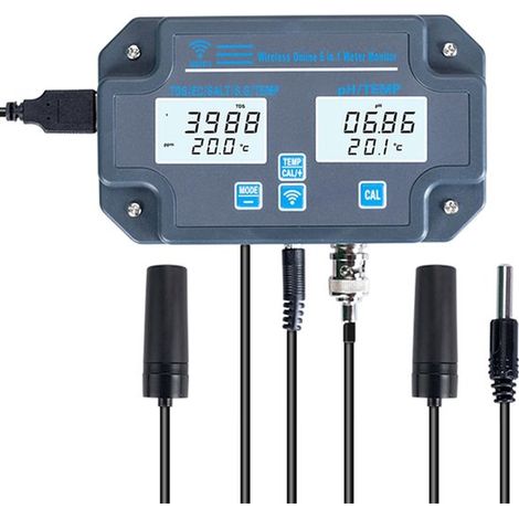 Der Wi-Fi-Wasserqualitätsanalysator ein 6-in-1-Gerät pH-Wert EC TDS Salzgehalt spezifisches Gewicht Temperatur unterstützt die Fernüberwachung (1/5)