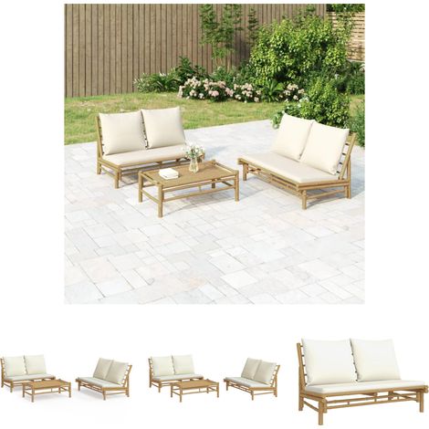 The Living Store - 3-tlg. Garten-Lounge-Set mit Kissen Creme Bambus (1/5)