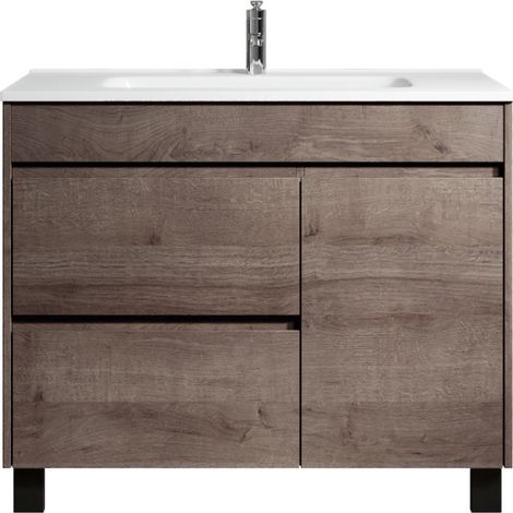 Meuble de salle de bain Salzburg 100cm lavabo Chêne brun – Armoire de rangement Meuble lavabo (1/5)