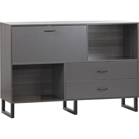 Mobile TV 2 vani 2 cassetti 1 anta 140x95x35 cm in legno effetto olmo scuro e grigio (1/5)