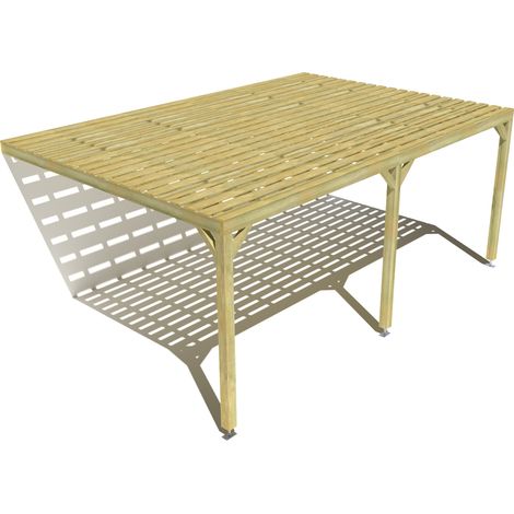 Pergola bois • 6m x 4m • adossée • sens profondeur • platelage bois • livraison comprise (1/3)