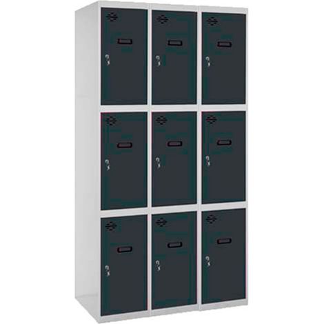 SimonRack Vestiaire Métallique 9 Porte, 3 Modules, 1800x900x500 mm, Serrure à Clé et Aérations, Gris/Anthracite Simonlocker (1/5)
