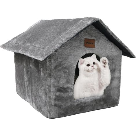 Niche pour Chat d’intérieur avec Coussin en Peluche Maison de Chat Abri Chaud et Confortable Lit pour Chat Panier pour Chat avec Fond Antidérapant 40x35x40cm (1/5)