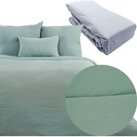 Parure 260x240 FABRIK gaze de coton AMANDE + DH perle 180x200 (1/4)