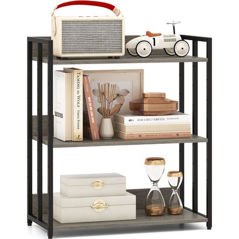 COSTWAY 3-Tier Bookshelf Industrial Corner Bookcase w/ Adjustable Shelves (1/5)
