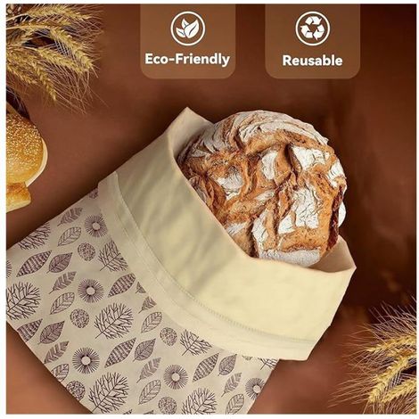 Sachets à pain réemployables à la cire d'abeille pour pain fait maison, lot de 3 sacs de conservation en coton pour pain au lev (1/5)