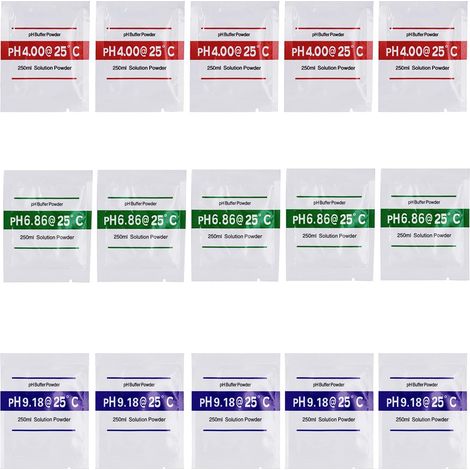 15 paquets de poudre d'étalonnage pour pH-mètre 4,00 6,86 9,18, poudre d'étalonnage du pH, solution tampon de pH (1/5)