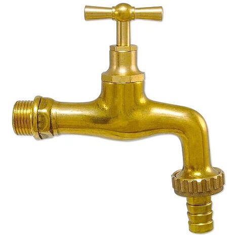 Auslaufventil Wasserhahn Gartenhahn 1/2'' Messing poliert - mit Knebeloberteil + Schlauchanschluss 3/4'' (1/2)