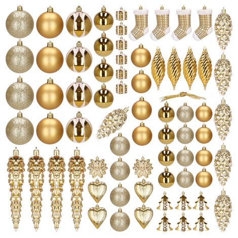 Bombki de Navidad 72 piezas. Adornos navideños dorados.