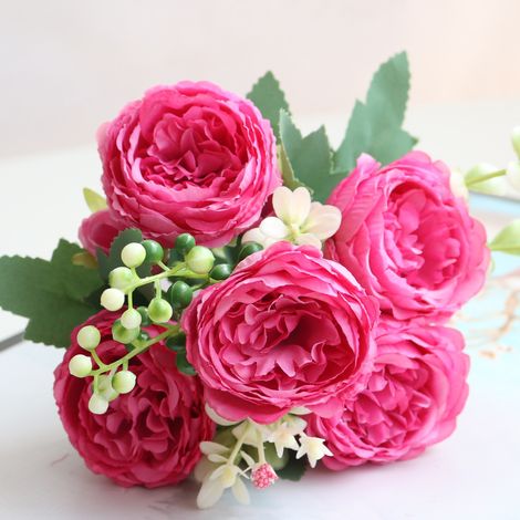 Lot de 3 bouquets de fleurs artificielles d'extérieur résistantes aux UV, ne se décolorent pas, plantes en plastique artificielles pour la décoration de jardin, porche et jardinière. (1/5)