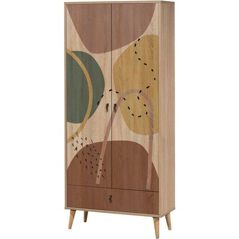 Dmora - Guardaroba 2 ante Kurma, Mobile camera da letto, Cabina armadio portabiti, Armadio appendiabiti, 80x45h190 cm, Multicolore, con imballo rinforzato, con imballo rinforzato