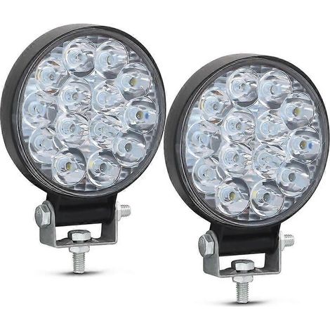 Barre lumineuse de travail LED 72 W, 24 projecteurs carrés et ronds, feux de jour (DRL) pour 4x4, SUV, quad, camion, excavatrice, blanc ambré, 2 mini LED 42 W 14 (1/5)