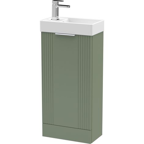 Retro Floor Standing 1 Door Cloakroom Vanity Basin Unit - 400mm, Satin Green