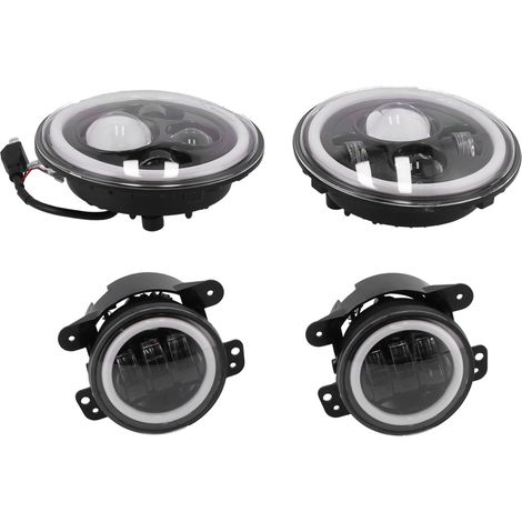 LED-Halo-Scheinwerfer und 4-in-1-Nebelscheinwerfer-Set, zweifarbig weiß/gelb, kompatibel mit Jeep Wrangler JK 2007-2018 (1/5)