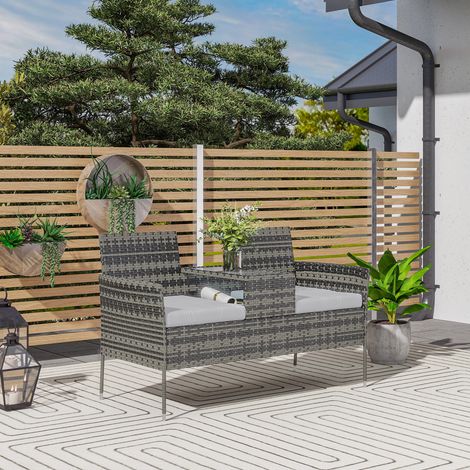 Banc extérieur 2 Gris places table basse acier pétrin plastique 137x59x82 cm