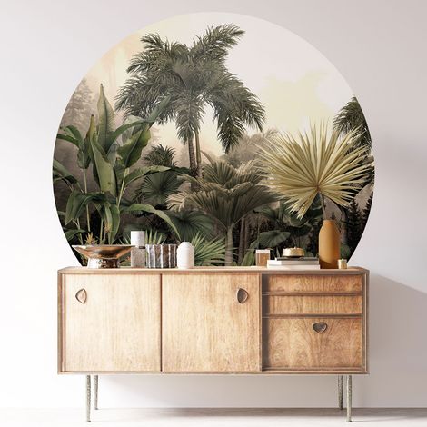 Sticker mural rond / cercle - Forêt Tropicale - Diamètre 30 cm - Adhésif MAT (1/3)