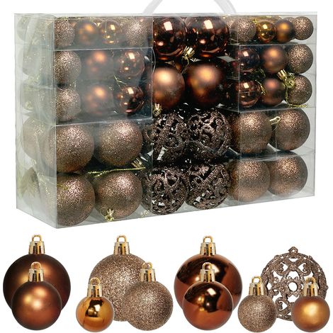 100 Boules de Noël, Ensemble de Boules pour Sapin, Décoration à Suspendre Ensemble 3/4/6 cm, Adaptées aux Arbre de Noël Fenêtres Guirlandes, Ornements de Noel, MarronMarron (1/5)
