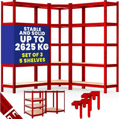 MONZANA® Heavy Duty Corner Shelving Unit Set of 3 15 MDF Panels Garage Basement Racking Storage Workshop Shelves 2x 180x90x40cm 1x 180x70x40cm 2625KG Load Capacity Rot (de)
