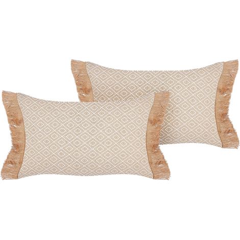 Set of 2 Decorative Cushions BOATH 30 x 50 cm Beige Solid (1/5)