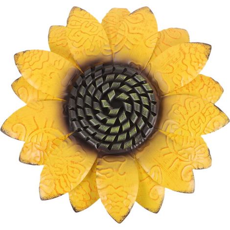 Décoration Murale Tournesol en Métal Jaune, Sculpture Florale 3D pour Salon, Terrasse et Jardin (1/5)