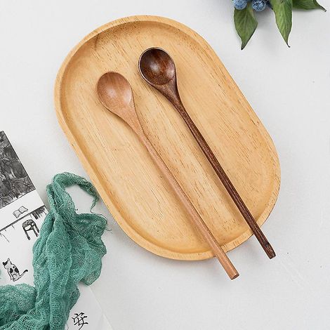 cuillre En Bois Japonaise 2 Pices 2 Couleurs Cuillre En Bois Long Manche Cuillre En Bois Artisanale Convient Pour Le Caf, Le Lait Et La Soupe Set (1/5)
