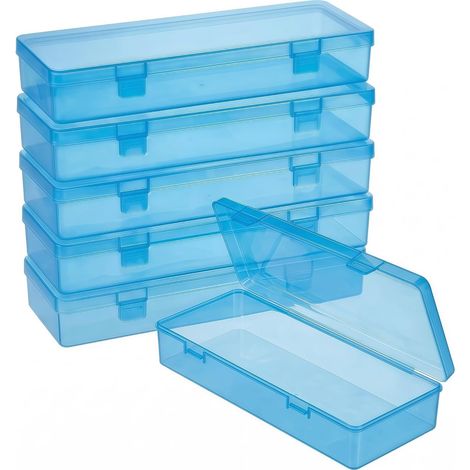 Lot de 6 Boîtes de Rangement, Plastique Transparent, Format Long 15,5cm, Couvercle à Clip, pour Outils et Loisirs Créatifs (1/5)