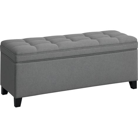 Panca contenitore da 112 litri, panca da comodino in tessuto di lino, seduta capitonné, 120 x 40 x 48 cm, grigio scuro