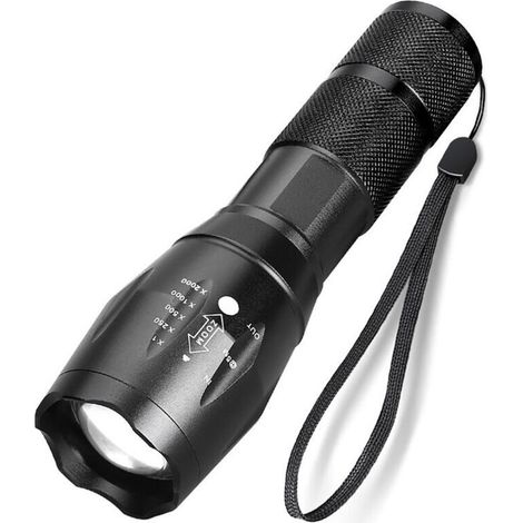 Torche LED Ultra puissante XML-T6 Lampe Torche Militaire utilisable pour vélo ou randonnées et 5 Modes Dont Flash Anti-agression,Conception Antichoc (1/5)