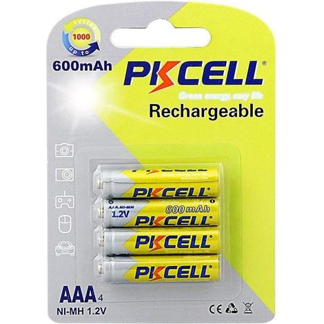 Pkcell batterie ricaricabili ministilo AAA ni-mh 600 mah 1,2 v blister 4 pezzi
