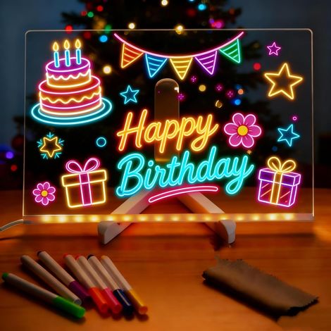 Leuchtendes, transparentes LED-Whiteboard aus Acryl, abwischbare Schreibtafel mit 7 Farben, inklusive Stift, verstellbarem Ständer und beleuchtetem Notizblock, LED-Memotafel für Zuhause, Büro, Kinder 
