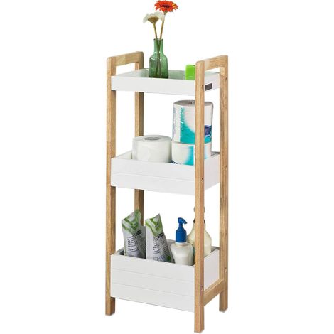 SoBuy FRG226-WN Badregal in weiß/Kautschukholz Standregal Küchenregal mit 3 Ablagefächern BHT ca: 28x74x20cm