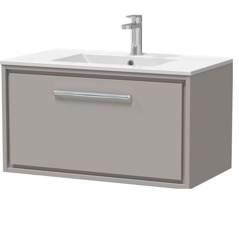 Balterley Longnor  Modern Bathroom Wall Hung Single Soft-Close Drawer Vanity Unit & Basin, Pebble Grey, 800mm