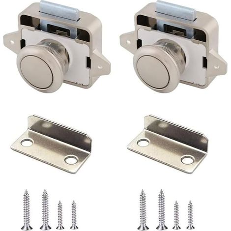 Lot de 2 serrures de cabinet Push Lock - Verrouillage à bouton-poussoir - Serrure de meuble - Serrure à bouton poussoir - Pour tiroirs, camping-car, yachts, portes d'armoire (1/5)