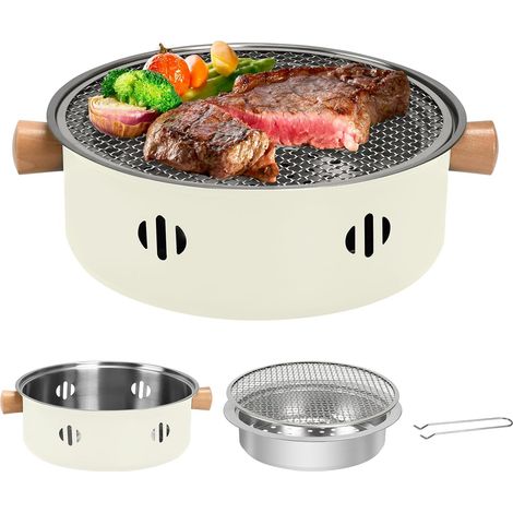 barbecue au charbon de bois, mini grille de barbecue multifonctionnelle sans fumée, ensemble de barbecue rond au charbon de bois pour réunions de famille et barbecues, accessoires de barbecue (1/5)