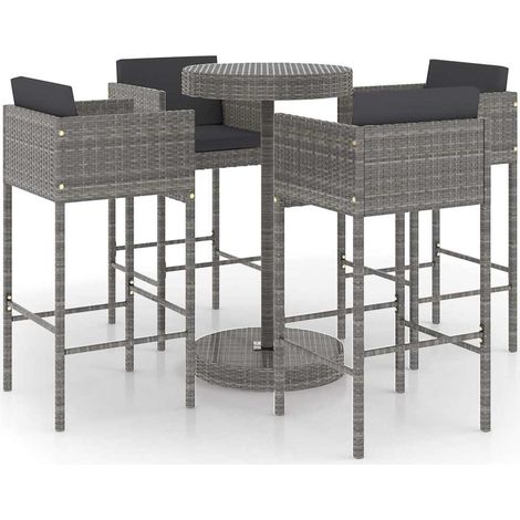 Set da Bar da Giardino 5 pz  Salotto da Giardino con Cuscini in Polyrattan Grigio (1/5)