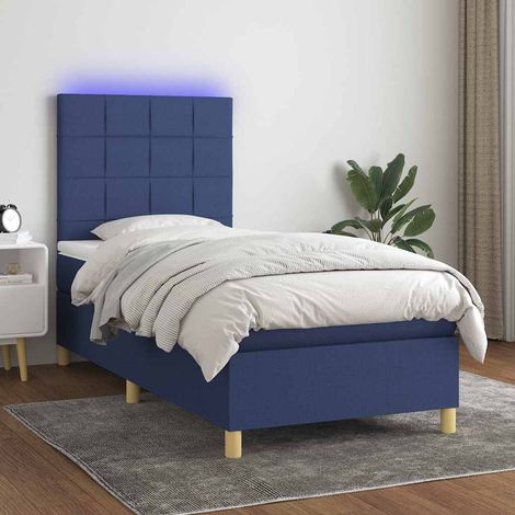 Cama box spring colchón y luces LED tela azul 80x200 cm (1/5)